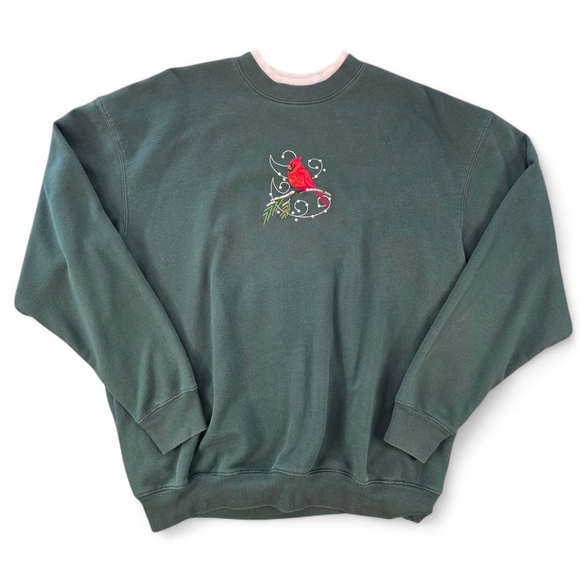 Vintage M&C Sportswear Cardinal Sweatshirt Green Pullover 1X Winter Holiday - Picture 1 of 6